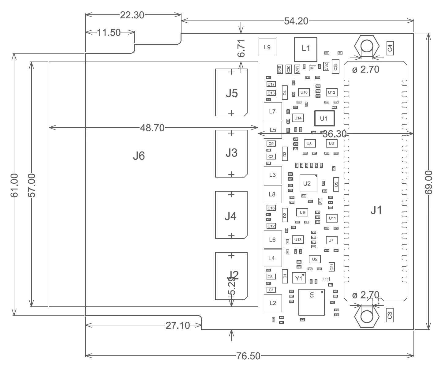 Quad SFP28 FMC mechanical drawing