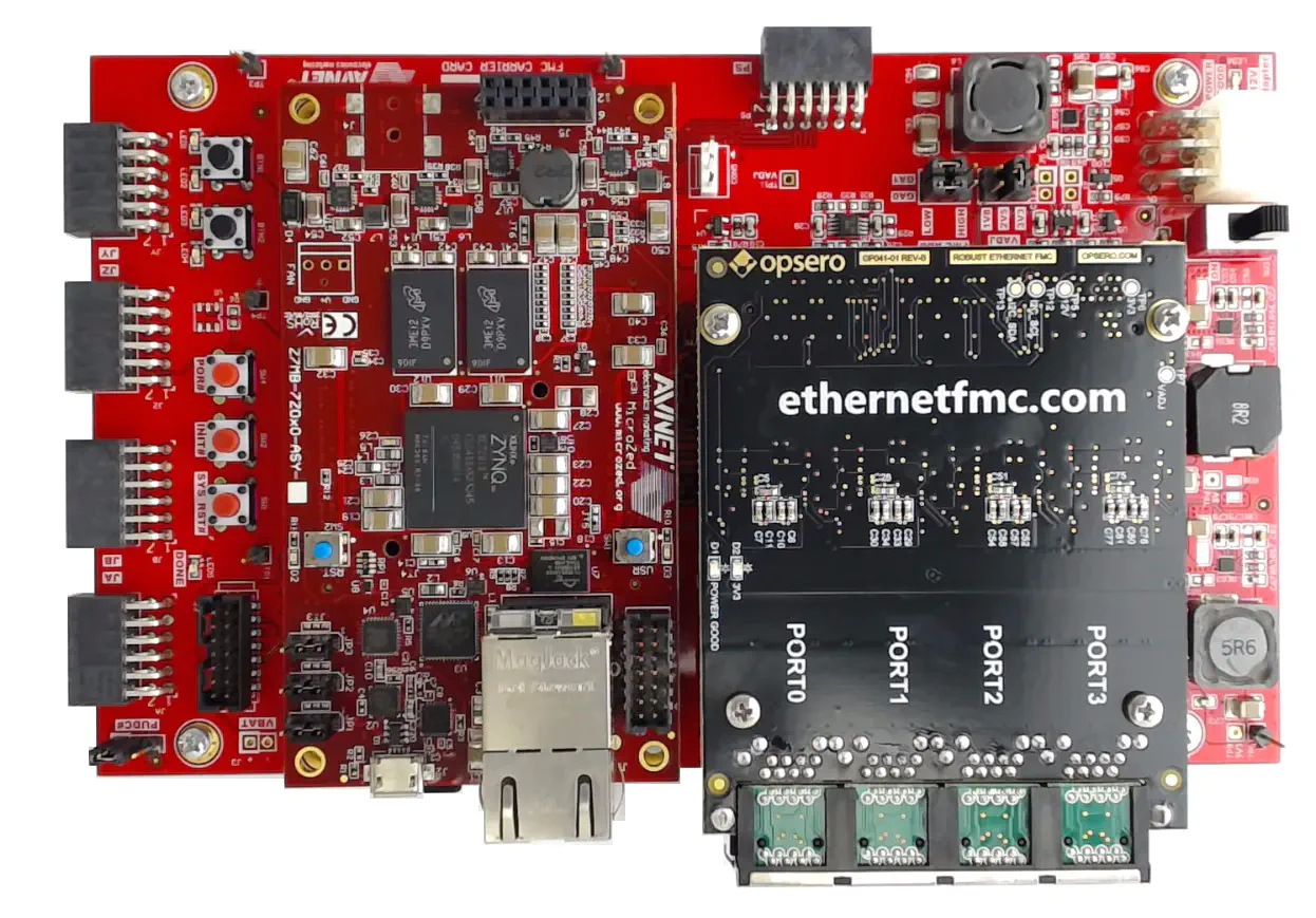 Example carrier board with dedicated area for fixing the FMC by means of 4 hex standoffs (MicroZed FMC Carrier)